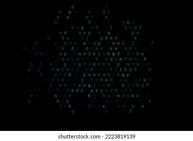 Tapa vectorial verde azul oscuro con símbolos ingleses. Ilustración brillante con símbolos ABC en una plantilla abstracta. Diseño inteligente para tu anuncio comercial de la universidad.