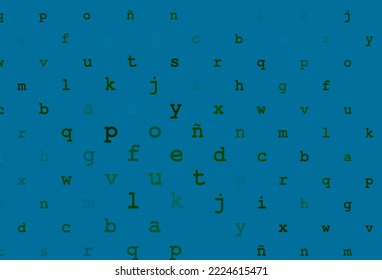 Dark blue, green vector cover with english symbols. Shining illustration with ABC symbols on abstract template. Best design for your ad, poster, banner of college.