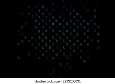 Azul oscuro, cubierta vectorial verde con símbolos ingleses. Signos de alfabeto coloreado con degradado sobre fondo blanco. El patrón se puede usar como anuncios, afiches, pancartas para libros.