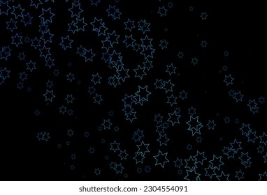 Azul oscuro, cubierta vectorial verde con estrellas pequeñas y grandes. Estrellas sobre fondo abstracto borroso con gradiente. El patrón se puede usar para sitios web.