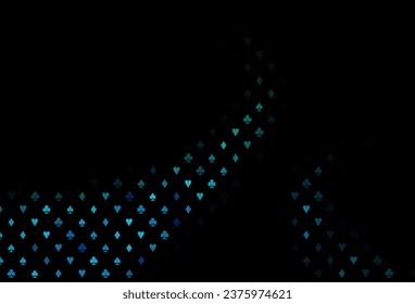 Dark blue, green vector cover with symbols of gamble. Blurred decorative design of hearts, spades, clubs, diamonds. Template for business cards of casinos.