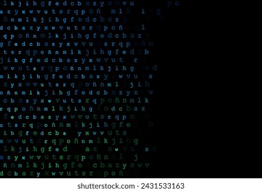 Dark blue, green vector cover with english symbols. Colored alphabet signs with gradient on white background. The pattern can be used for ad, booklets, leaflets of education.