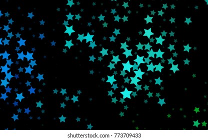 Dark Blue, Green vector cover with small and big stars. Glitter abstract illustration with colored stars. The pattern can be used for wrapping gifts.
