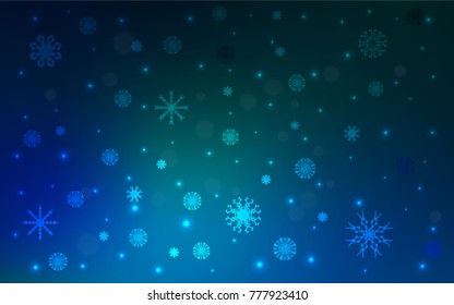 Dark Blue, Green vector cover with beautiful snowflakes. Shining colored illustration with snow in christmas style. New year design for your ad, poster, banner.