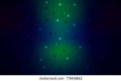 Dark Blue, Green vector cover with small and big stars. Blurred decorative design in simple style with stars. The pattern can be used for wrapping gifts.