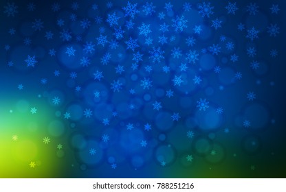 Dark Blue, Green vector cover with beautiful snowflakes. Modern geometrical abstract illustration with crystals of ice. The pattern can be used for year new  websites.