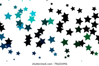 Dark Blue, Green vector cover with small and big stars. Stars on blurred abstract background with gradient. The pattern can be used for websites.