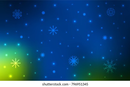 Dark Blue, Green vector cover with beautiful snowflakes. Glitter abstract illustration with crystals of ice. The pattern can be used for new year leaflets.