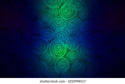 Dark Blue, Green vector doodle blurred pattern. Roses on blurred abstract background with gradient. Hand painted design for web, wrapping, wallpaper.