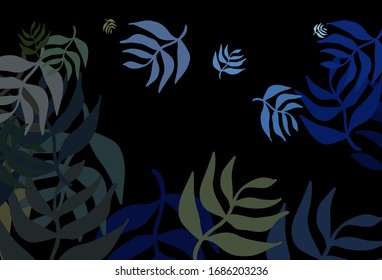 Dark Blue, Green vector doodle background with leaves. Colorful abstract illustration with leaves in doodle style. New template for your brand book.