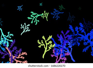 Dark Blue, Green vector doodle layout with sakura. Colorful illustration in doodle style with leaves, branches. Doodle design for your web site.