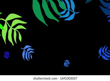 Dunkelblau, Grüne Vektorillustration doodle Muster mit Blättern. Doodle Illustration der Blätter im Origami-Stil mit Farbverlauf. Neuer Stil für Ihr Business-Design.