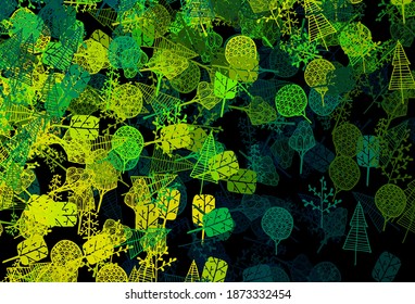 Dark Blue, Green vector doodle pattern with trees, branches. Colorful illustration in doodle style with trees. Hand painted design for web, wrapping.