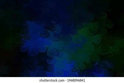 Azul oscuro, doodle vectorial verde con árboles, ramas. Flores de estilo natural sobre fondo blanco. Nuevo diseño para su negocio.