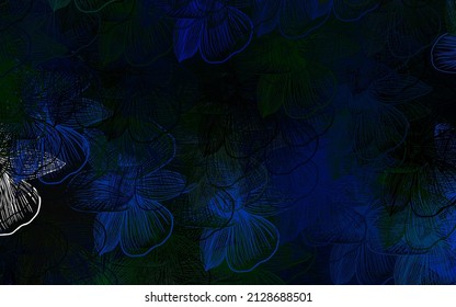 Dunkelblau, grünes Vektor-Doodle-Muster mit Blumen. Blumen im natürlichen Stil auf weißem Hintergrund. Neues Design für Ihr Unternehmen.