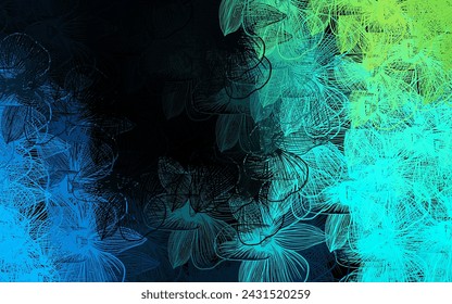 Dark Blue, Green vector doodle background with flowers. Brand new colored illustration with flowers. New design for your business.