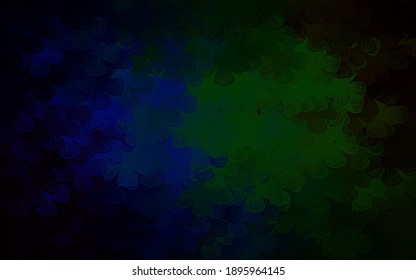 Dark Blue, Green vector elegant pattern with trees, branches. Shining colored illustration with flowers. Hand painted design for web, leaflets.