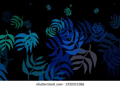 Dark Blue, Green vector elegant pattern with leaves. Blurred decorative design in Indian style with leaves. Doodle design for your web site.