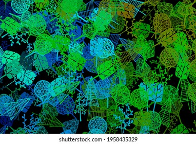 Dark Blue, Green vector elegant wallpaper with trees, branches. A vague abstract illustration with trees in doodles style. Hand painted design for web, wrapping.