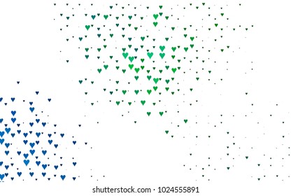 Dark Blue, Green vector greeting Card Happy Valentine's Day. Pattern with isolated hearts on the white background. Colored illustration for your banner, website, advert.