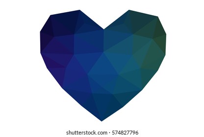 Dark Blue, Green vector greeting Card Happy Valentine's Day. Lettering with hearts on the white polygonal background. Colored triangular illustration for your business.