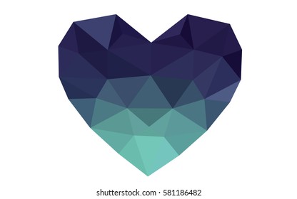 Dark Blue, Green vector greeting Card Happy Valentine's Day. Lettering with hearts on the white polygonal background. Colored triangular illustration for your business.