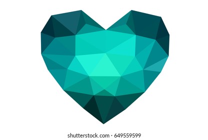 Dark Blue, Green vector greeting Card Happy Valentine's Day. Lettering with hearts on the white polygonal background. Colored triangular illustration for your business.