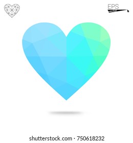 Dark Blue, Green vector greeting Card Happy Valentine's Day. Lettering with hearts on the white polygonal background. Colored triangular illustration for your business.