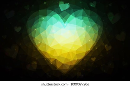 Dark Blue, Green vector heart isolated on white background. Geometric rumpled triangular low poly origami style gradient graphic illustration. Polygonal design for your business.