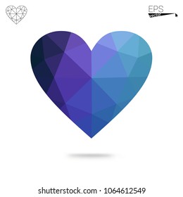 Dark Blue, Green vector heart isolated on white background. Geometric rumpled triangular low poly origami style gradient graphic illustration. Polygonal design for your business.