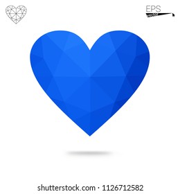 Dark Blue, Green vector heart isolated on white background. Geometric rumpled triangular low poly origami style gradient graphic illustration. Polygonal design for your business.