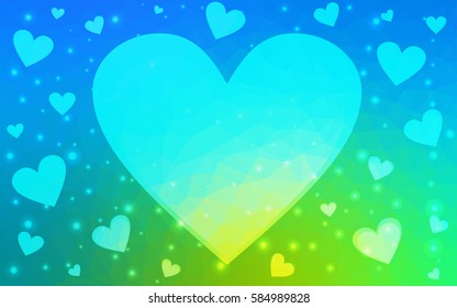 DARK BLUE, green vector heart isolated on white background. Geometric rumpled triangular low poly origami style gradient graphic illustration. Polygonal design for your business.