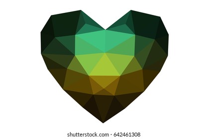 Dark Blue, Green vector heart isolated on white background. Geometric rumpled triangular low poly origami style gradient graphic illustration. Polygonal design for your business.