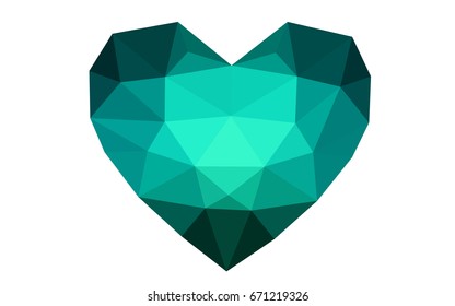 Dark Blue, Green vector heart isolated on white background. Geometric rumpled triangular low poly origami style gradient graphic illustration. Polygonal design for your business.