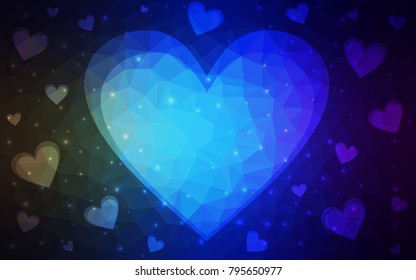 Dark Blue, Green vector heart isolated on white background. Geometric rumpled triangular low poly origami style gradient graphic illustration. Polygonal design for your business.
