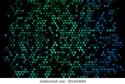 Dark Blue, Green vector hearts isolated on white background. Cool pattern in origami style with gradient for Valentine day. Graphic illustration for your business design.