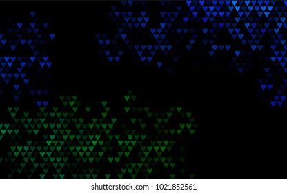 Dark Blue, Green vector hearts isolated on white background. Cool pattern in origami style with gradient for Valentine day. Graphic illustration for your business design.