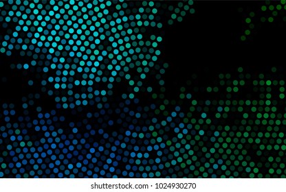 Dark Blue, Green vector illustration which consist of circles. Dotted gradient design for your business. Creative geometric background in halftone style with colored spots.