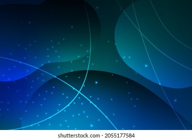 Azul oscuro, vector verde Ilustración con un conjunto de círculos abstractos y líneas brillantes y coloridos. Ilustración abstracta moderna con gotas de agua coloridas. Diseño elegante para tapices.