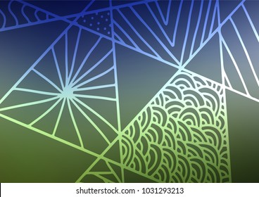 Dark Blue, Green vector indian curved background. A completely new color illustration in doodle style. The template can be used as a background for cell phones.