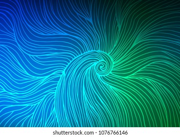 Dark Blue, Green vector indian curved background. Ethnic elegant natural pattern with gradient. Hand painted design for web, leaflet, textile.
