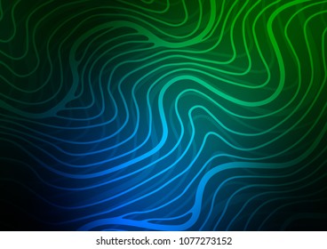 Dark Blue, Green vector indian curved pattern. Sketchy hand drawn doodles on blurred background. The elegant pattern can be used as a part of a brand book.