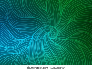 Dark Blue, Green vector indian curved texture. Modern geometrical abstract illustration with doodles. Hand painted design for web, wrapping, wallpaper.