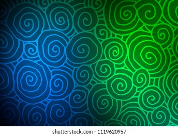 Dark Blue, Green vector indian curved texture. Sketchy hand drawn doodles on blurred background. The pattern can be used for wallpapers and coloring books.