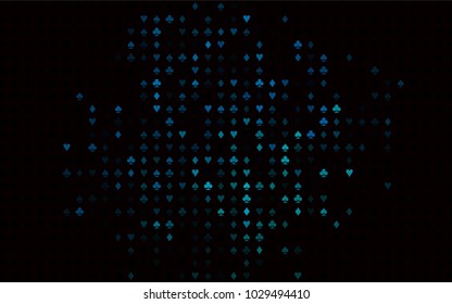 Dark Blue, Green vector layout with elements of cards. Colorful gradient with signs of hearts, spades, clubs, diamonds. Design for ad, poster, banner of gambling websites.