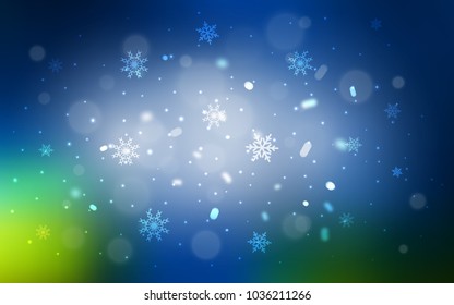 Dark Blue, Green vector layout with bright snowflakes. Glitter abstract illustration with crystals of ice. The pattern can be used for new year ad, booklets.