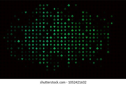 Dark Blue, Green vector layout with elements of cards. Glitter abstract sketch with isolated symbols of playing cards. Template for business cards of casinos.