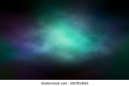 Dark Blue, Green vector layout with cosmic stars. Shining illustration with sky stars on abstract template. Best design for your ad, poster, banner.