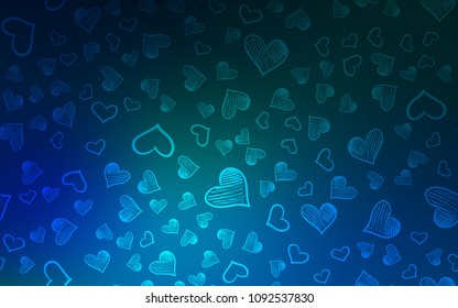 Dark Blue, Green vector layout with sweet hearts. Beautiful colored illustration with hearts in celebration style. Pattern for marriage gifts, congratulations.