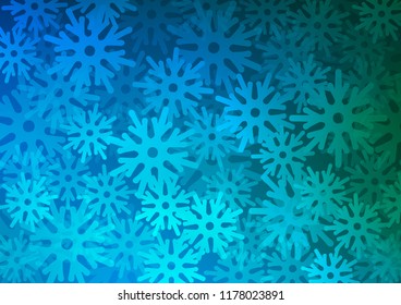 Dark Blue, Green vector layout with bright snowflakes. Shining colored illustration with snow in christmas style. The pattern can be used for new year ad, booklets.